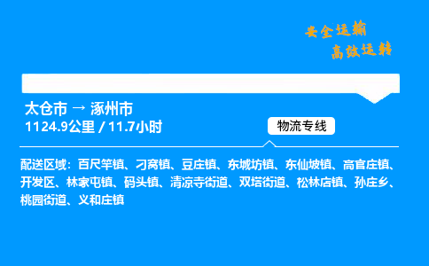 太仓市到涿州市物流公司-太仓市至涿州市物流专线-太仓市发往涿州市货运专线