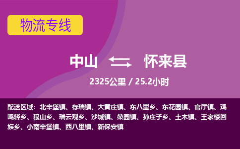 中山到怀来县物流专线-中山至怀来县物流公司